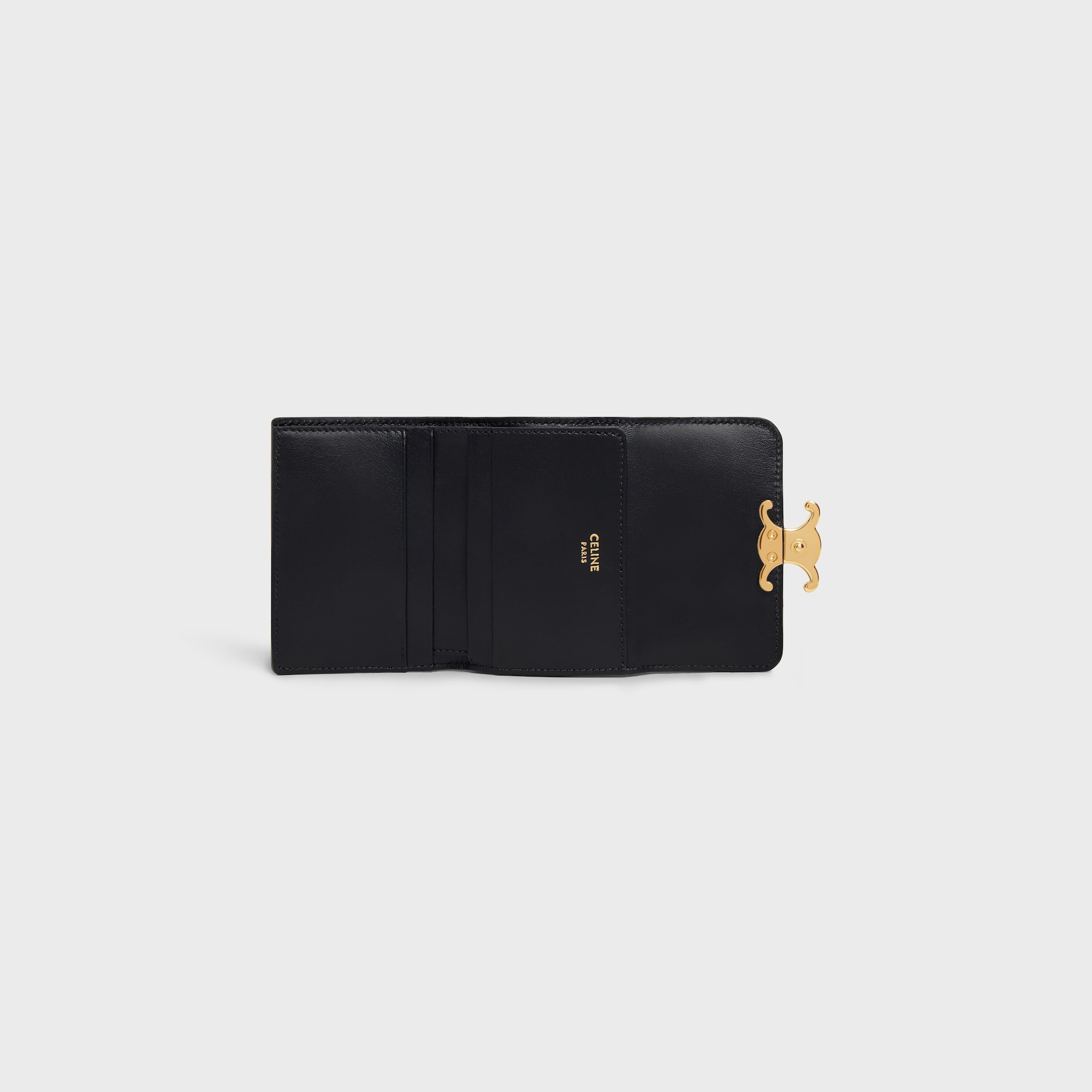 COMPACT WALLET WITH COIN TRIOMPHE IN SHINY CALFSKIN BLACK - Image 4